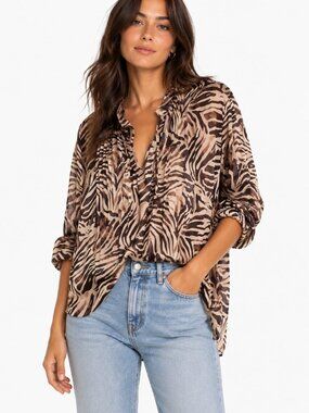 Jones New York Signature 1X Woman Animal Print Top Plus 3/4 Slv Sheer Overlay
